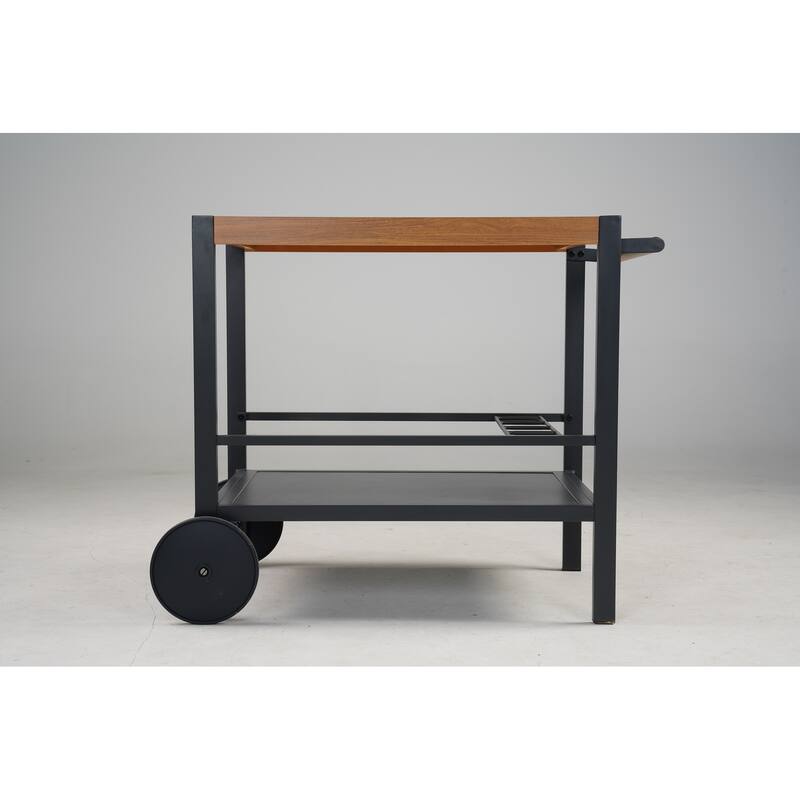 Outdoor Bar Cart with Wine Rack, Aluminum Grill Dining Cart with Double-Shelf