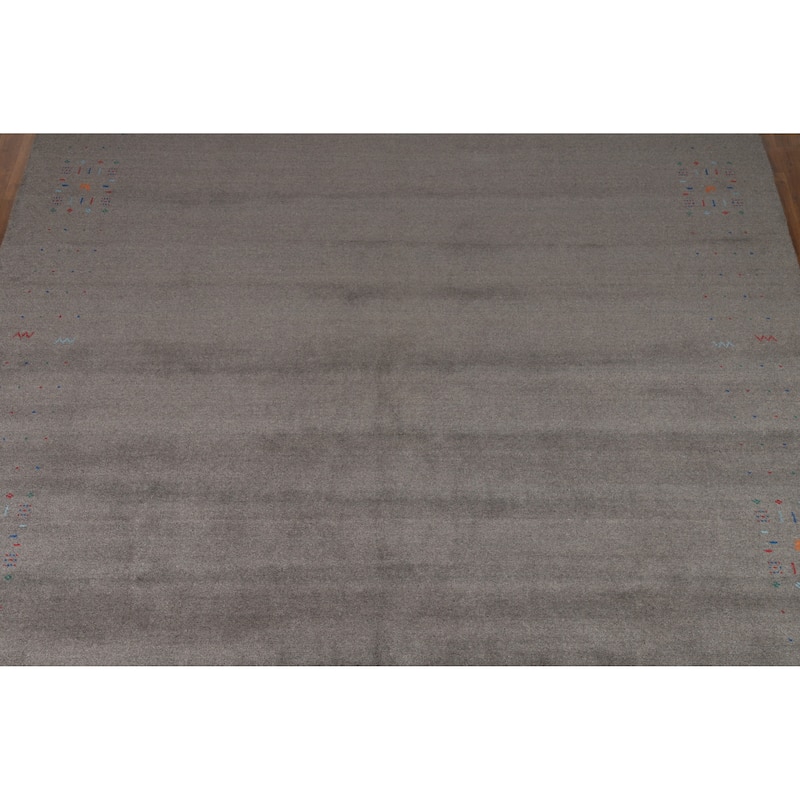 Hand Knotted Oriental 100% Wool Carpet Tribal Solid Greys & Charcoal Gabbeh Area Rug - 12' 5'' X 9' 3''