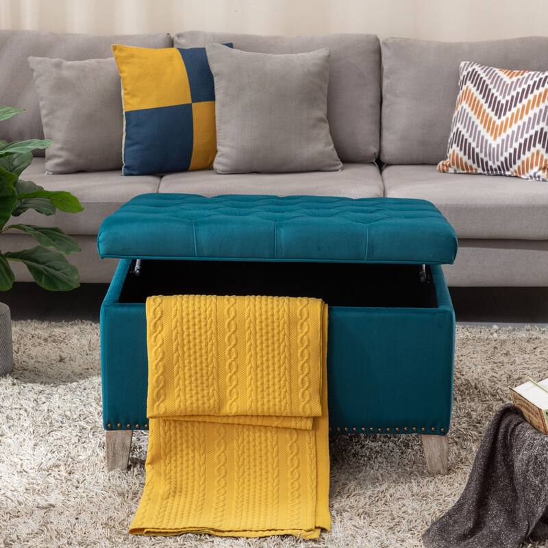 29.5" Wide Velvet Tufted Square Ottoman With Storage