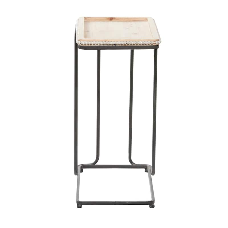 Wood Beaded C-Style Accent Table with Black Metal Base - White - Roche River Decor - 13"W x 20"L x 26"H