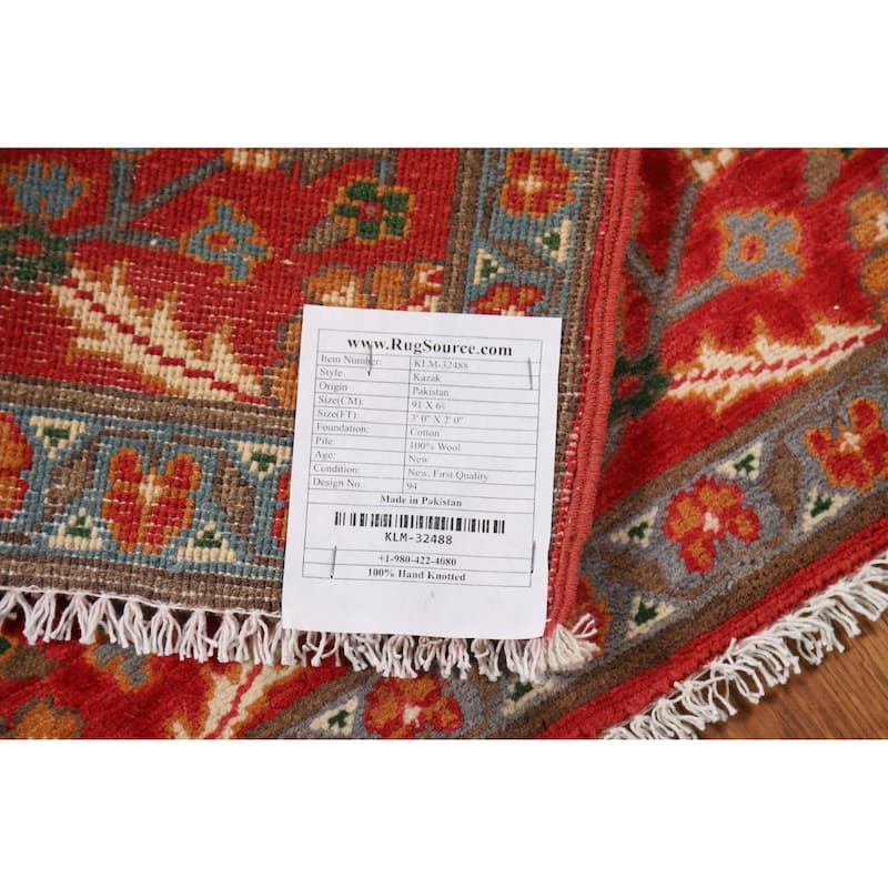 Red Floral Kazak Oriental Foyer Rug Handmade Wool Carpet - 2'0" x 3'0"