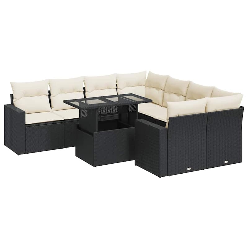 vidaXL Patio Sofa Set with Cushions Outdoor Furniture 9 Piece Poly Rattan