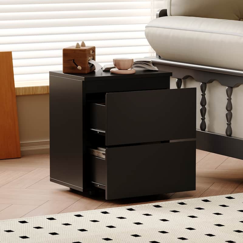 Nightstand Bedside Table Wood 2-Drawer End Table White/Brown - Black