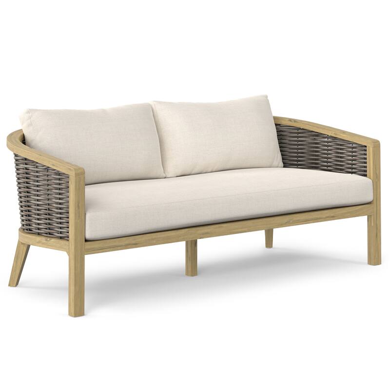WyndenHall Iris 70 inch Wide Contemporary Outdoor Sofa in Natural Polyester Fabric, Fully Assembled