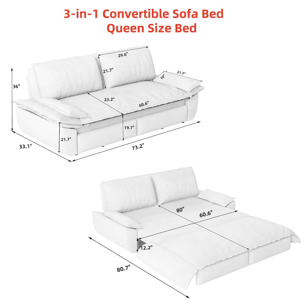 FurnitureR 73.2" Queen Pull Out Sofa Bed, 3-in-1 Velvet Convertible Sleeper Sofa, Green