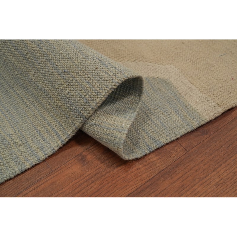 Hand Woven Oriental 100% Wool Carpet Southwestern Modern Beige & Ivories Kilim Area Rug - 9' 9'' X 6' 6''
