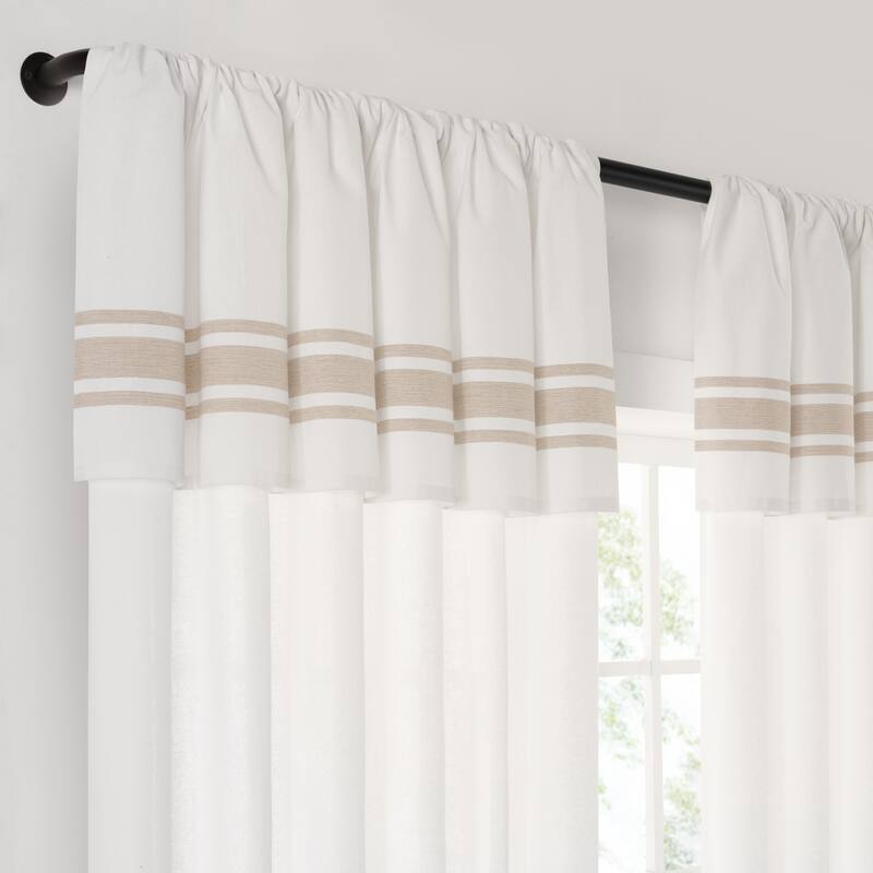 Mercantile Drop Cloth Stripe Light Filtering Ring Top Tab Farmhouse Curtain with Valance