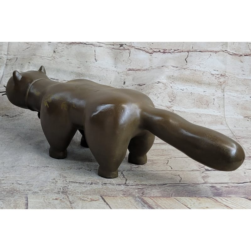 Handcrafted Large Botero Cat Gato Feline Animal Bronze Sculpture Figurine Figure