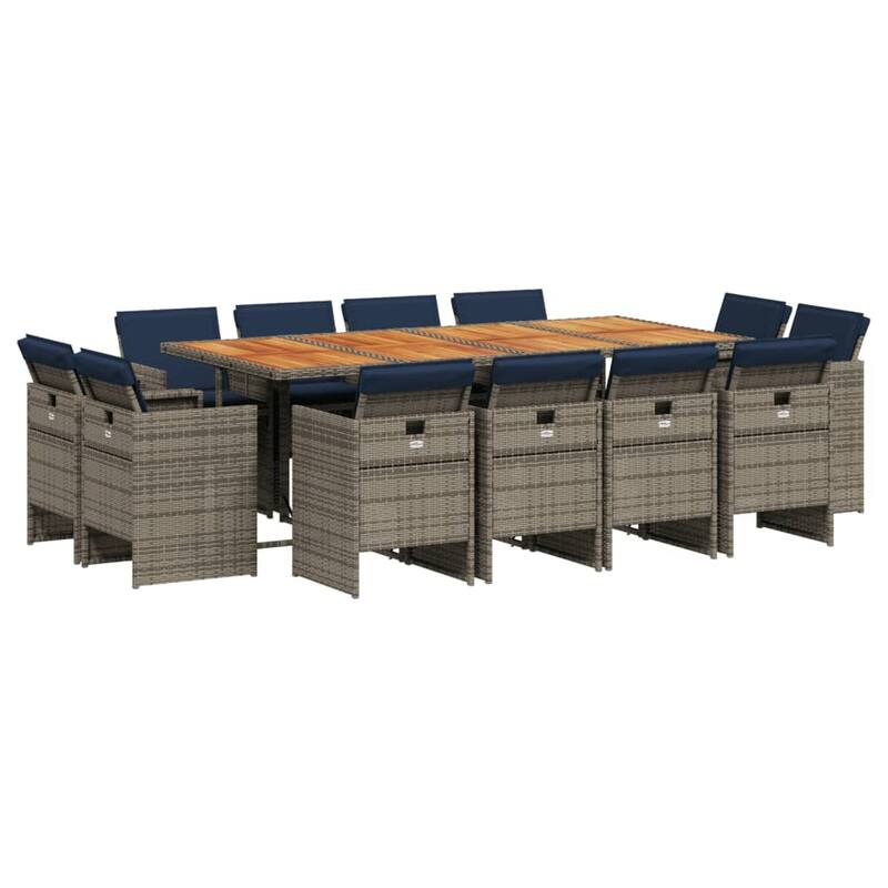 vidaXL 13/15/17 Piece Patio Dining Set with Cushions Gray Poly Rattan