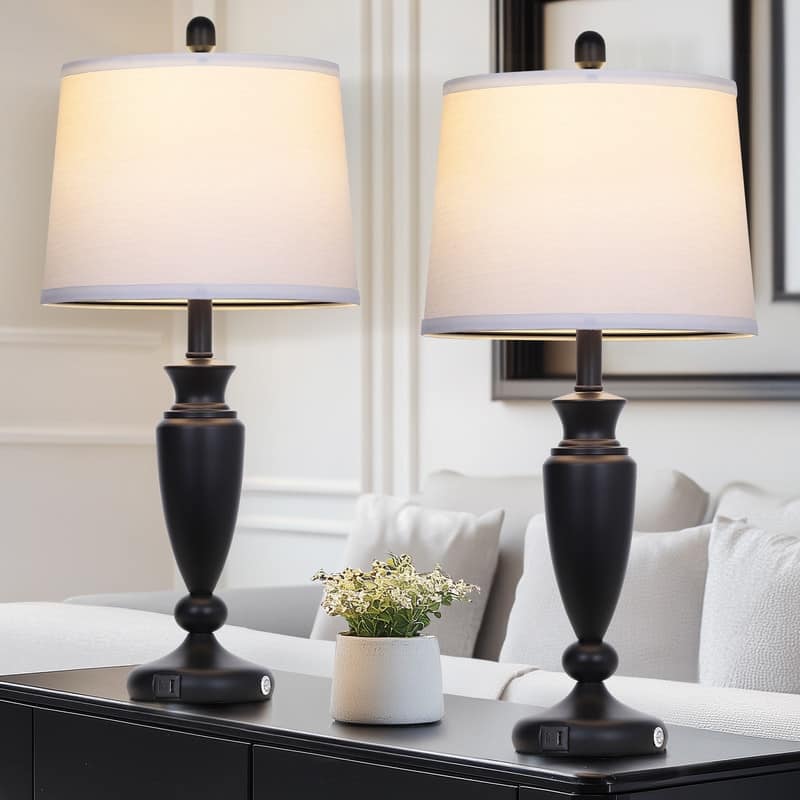 27'' Modern Table Lamp with USB & Type-C Charging, Dimmable LED, 3-Way Touch(Set of 2) - 12.5'' x 12.5'' x 27''