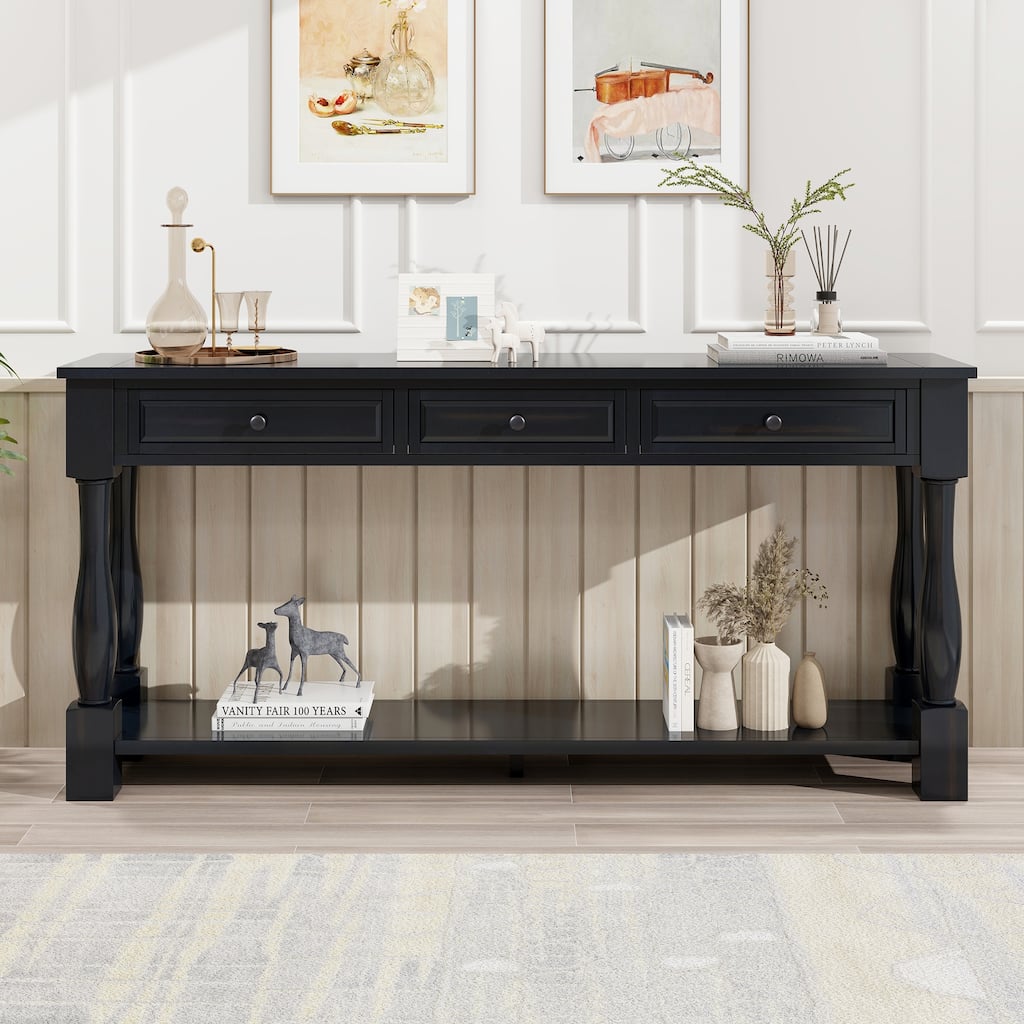 64-inch Long Console Sofa Table with 3 Drawers and Bottom Shelf, Thick Wood Hallway Table Entryway Table for Living Room