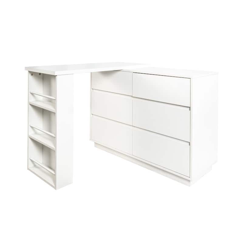 Roomfitters L-Shaped Computer Desk with Drawers, Modern Corner Home Office Desk with Reversible Storage Cabinet, White