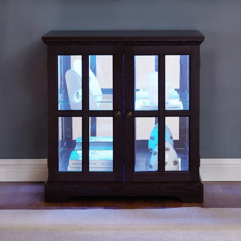 LED Curio Display Cabinet,Antique Display Cabinet with Adjustable Shelves,Retro Design Quality Showcase with Lattice Doors