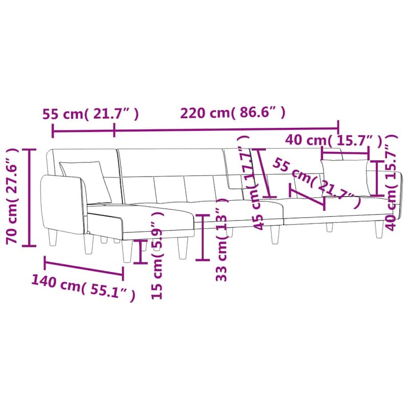 vidaXL L-shaped Sofa Bed Dark/Light Gray 108.3"x55.1"x27.6" Fabric - 108.3" x 55.1" x 27.6"