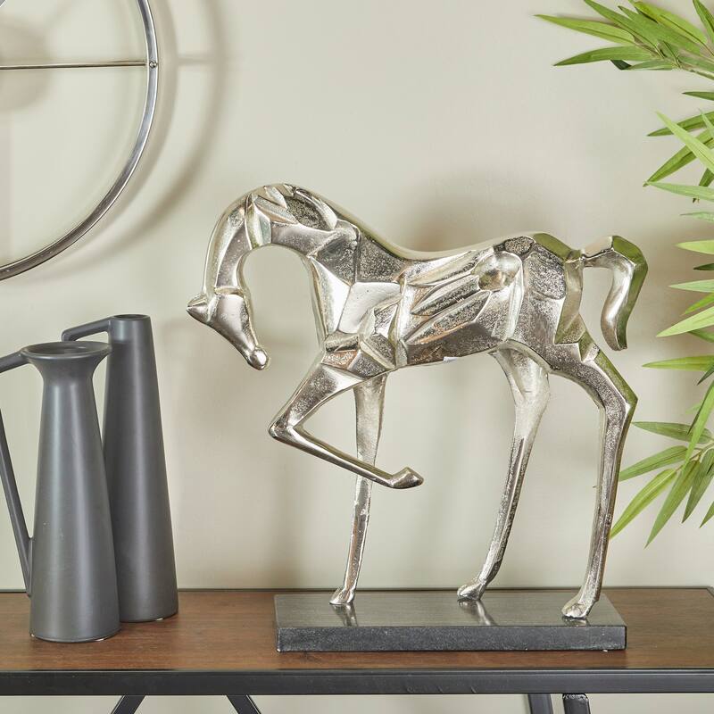 Majestic Aluminum Metal Horse Sculpture - Silver, Gold, Black - Silver