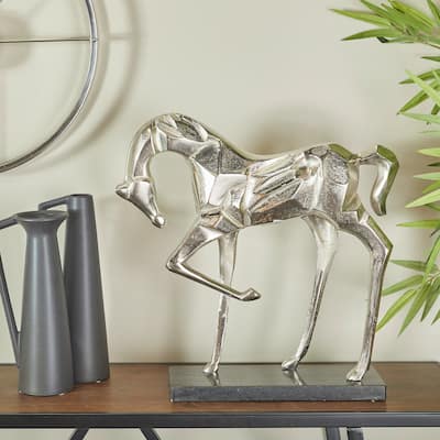 Majestic Aluminum Metal Horse Sculpture - Silver, Gold, Black