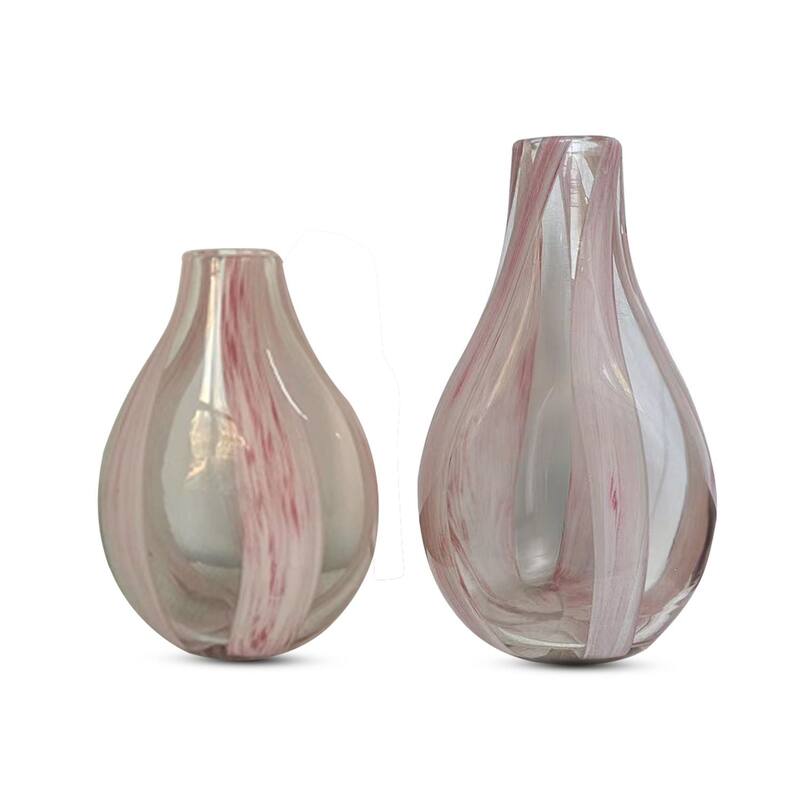 Aria Home Handblown Glass Tear Drop Vase Set of Two Centerpiece - Pink