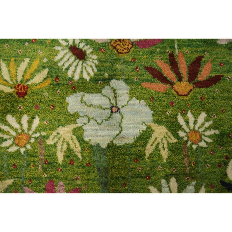 Hand Knotted Oriental 100% Wool Carpet Modern All-Over Green Gabbeh Area Rug - 11' 4'' X 7' 0''