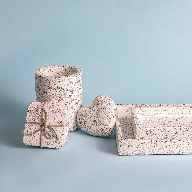 Set of 4 Terrazzo Square Coasters w/ Twine - White