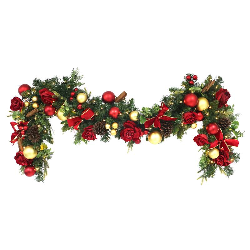 Puleo International 6' x 10" Pre-Lit Artificial Adorned Battery-Operated Garland