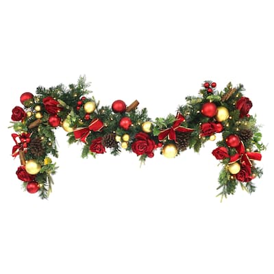 Puleo International 6' x 10" Pre-Lit Artificial Adorned Battery-Operated Garland