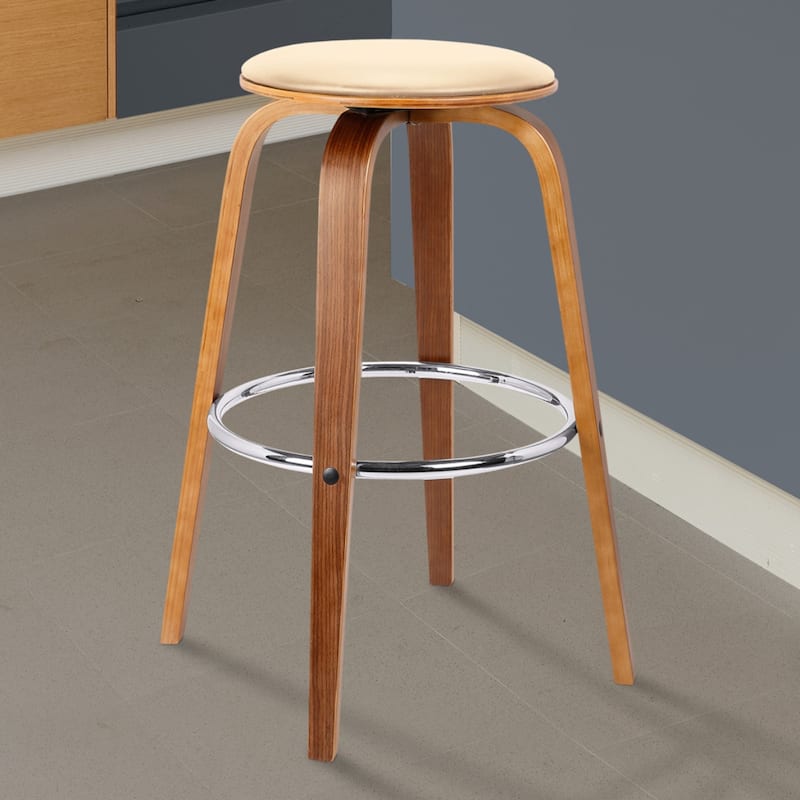 Fabric Backless Counter Height Swivel Bar Stool with Walnut Iron Frame