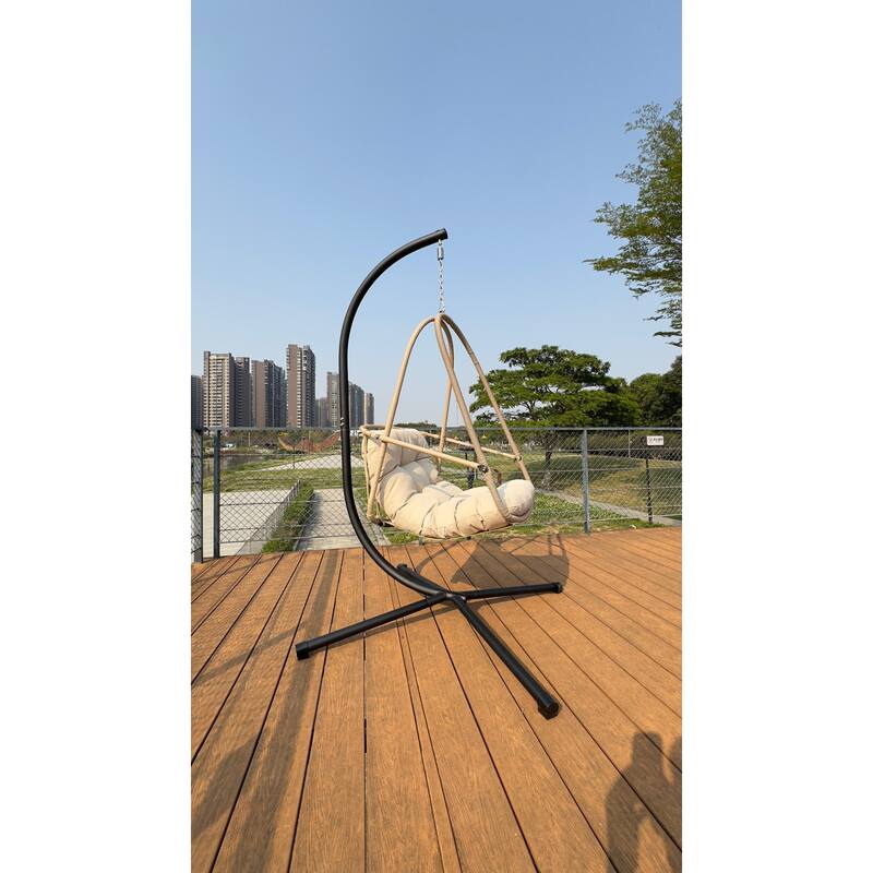 Swing Egg Chair with Stand Indoor Outdoor Wicker Rattan Patio Basket Hanging Chair with C Type bracket,with cushion and pillow
