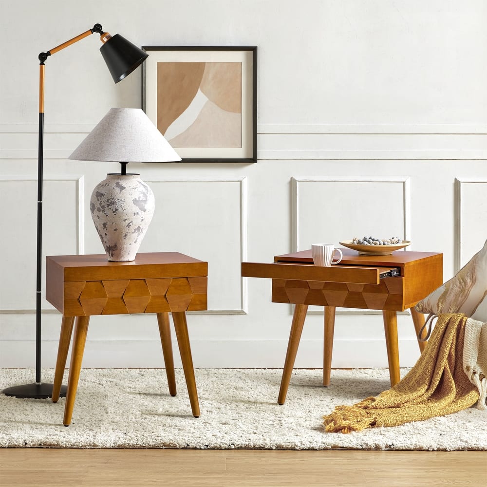 Julian Mid-century Modern End Table with Charging Station Set of 2 by HULALA HOME