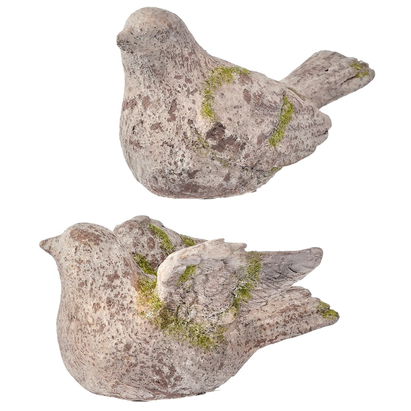 6.5" Resin Mossed Garden Bird Set of 2