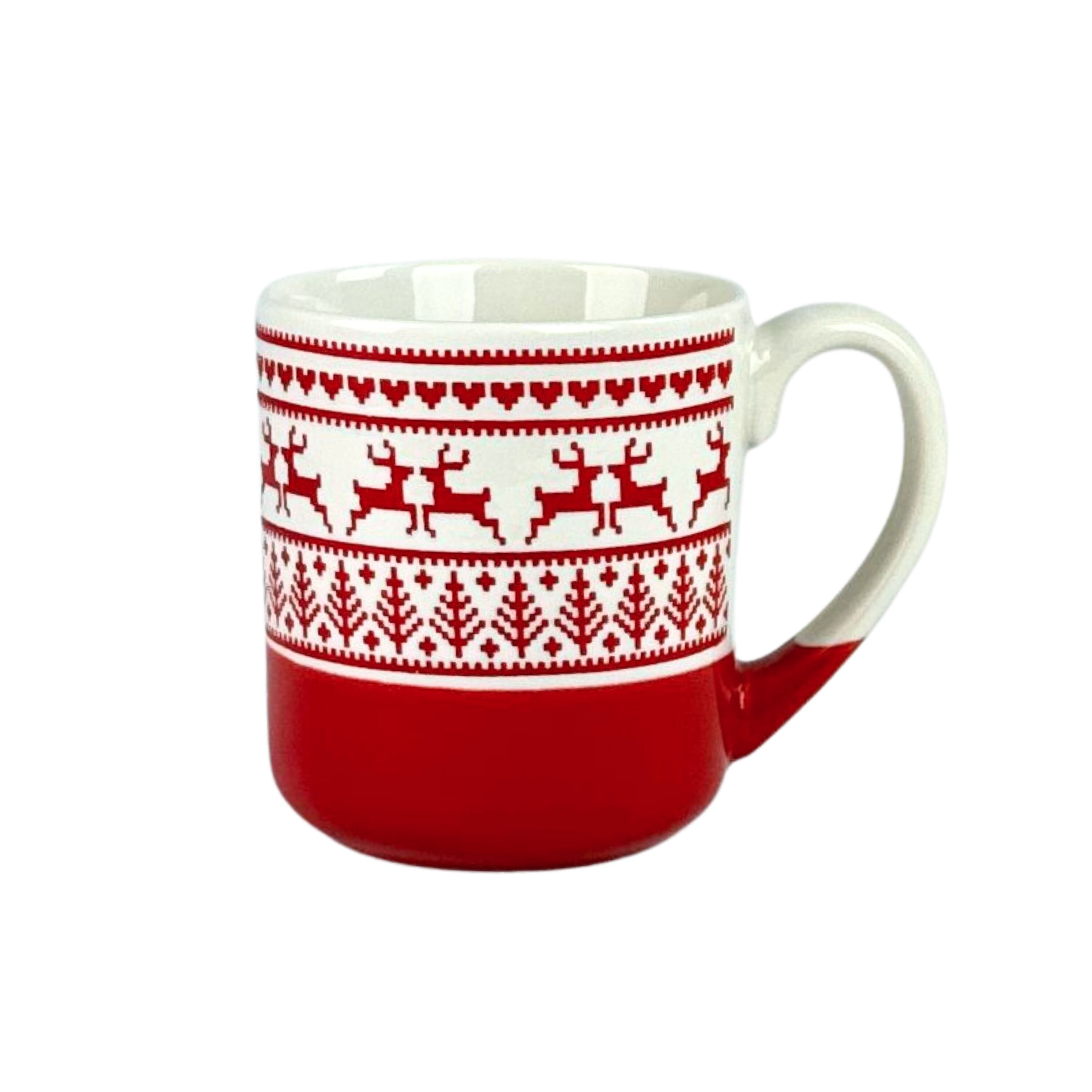 10 Strawberry Street Reindeer Sweater Wax Resist Mugs, Set of 4