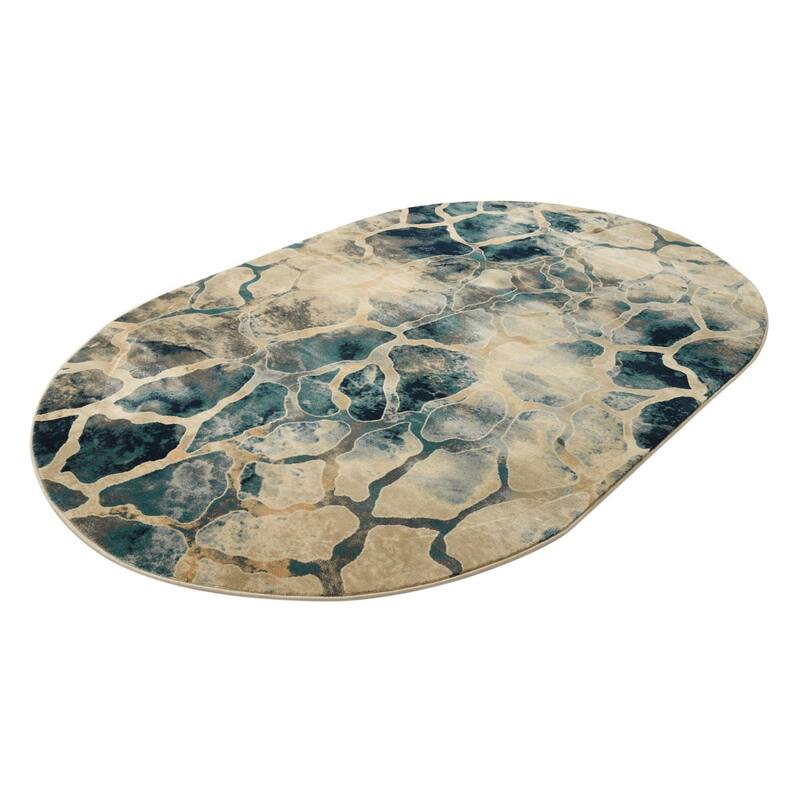 Contemporary Harrogate Collection Area Rug - Navy Blue - 6'1"x9' Oval