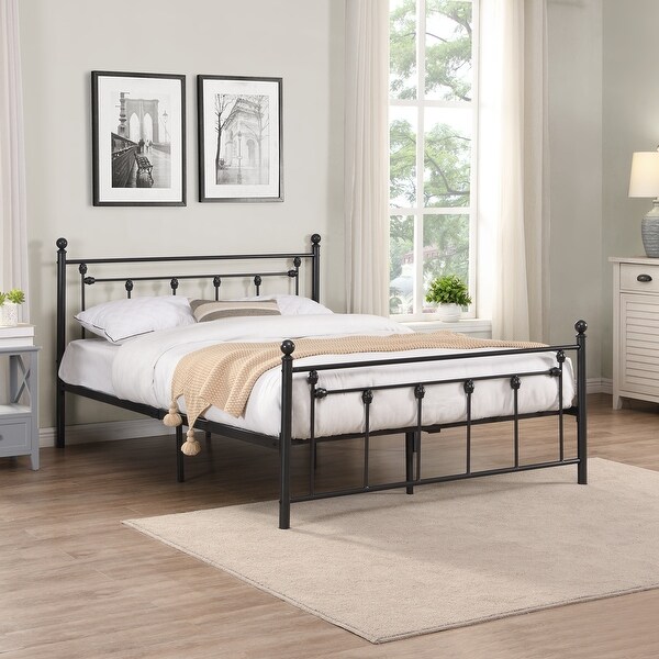 Full Size Metal Bed Frame with Headboard and Footboard, Bed