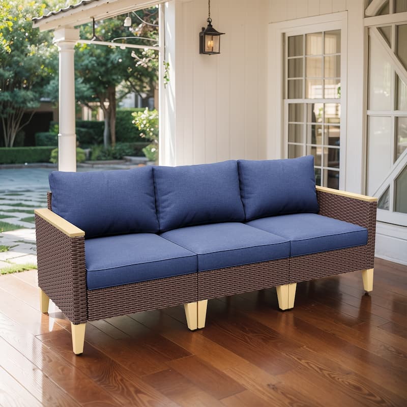 Outdoor Sectional Sofa Set With Cushion - Blue - Brown