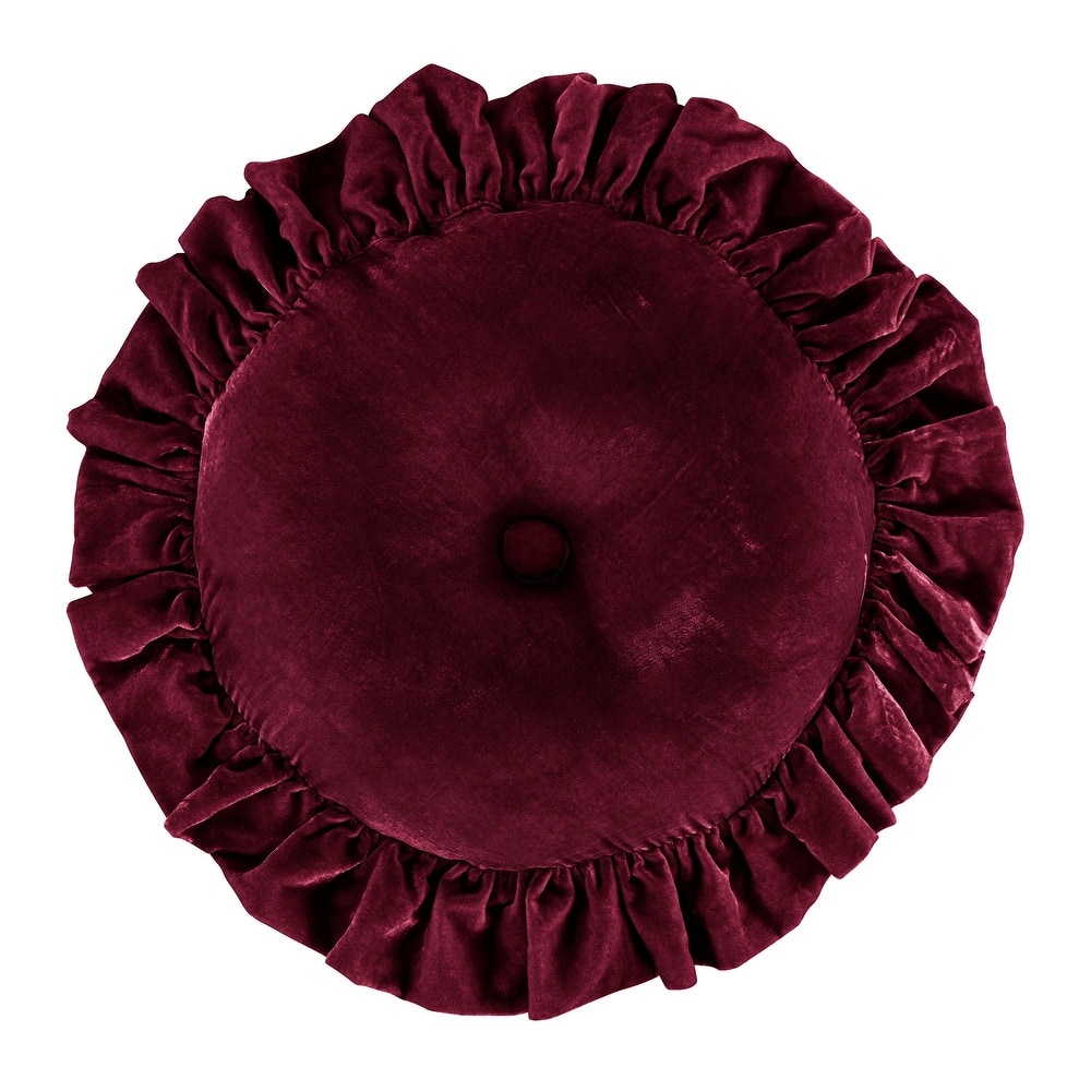HiEnd Accents Stella Faux Silk Velvet Ruffled Round Pillow, 18"