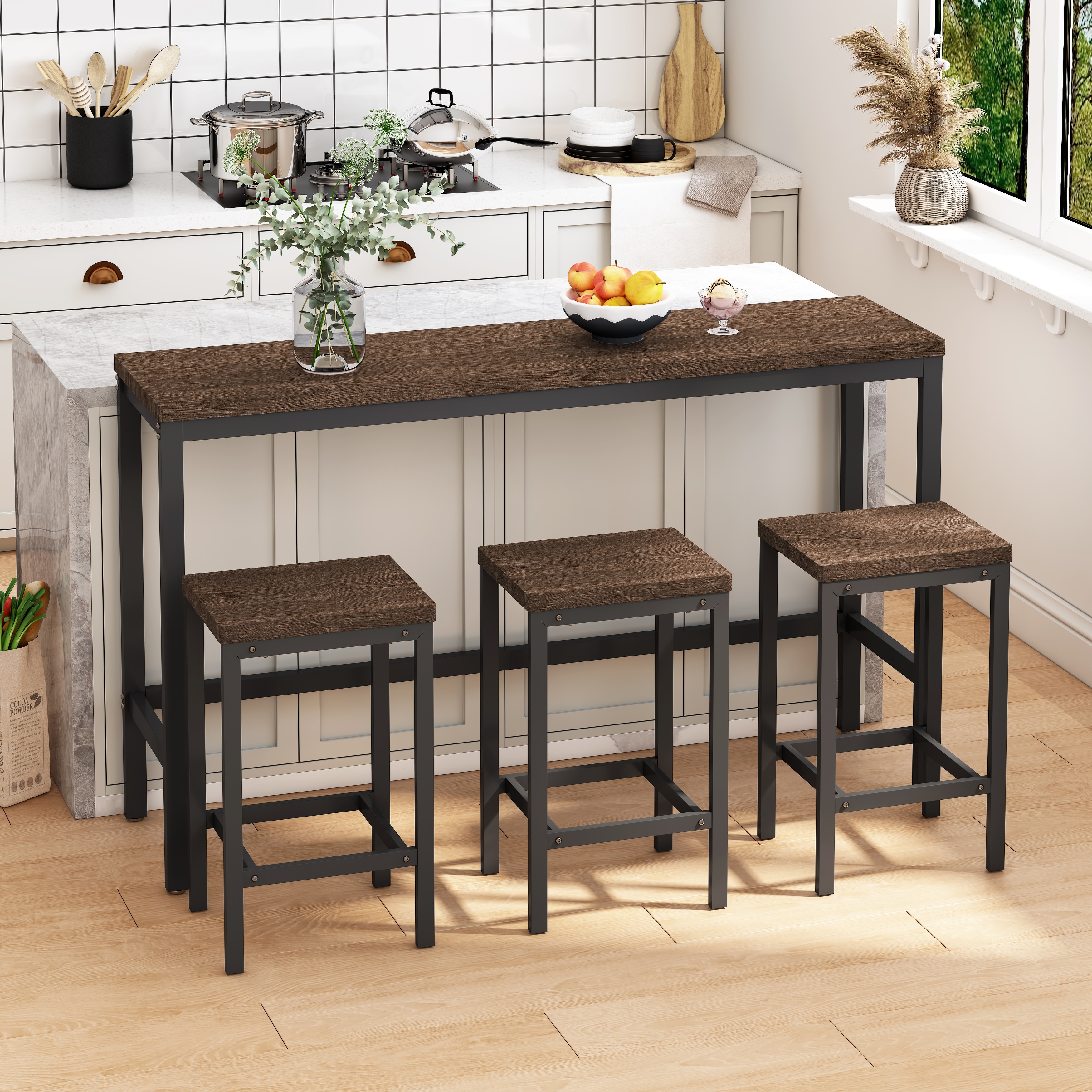 Counter height store table with footrest