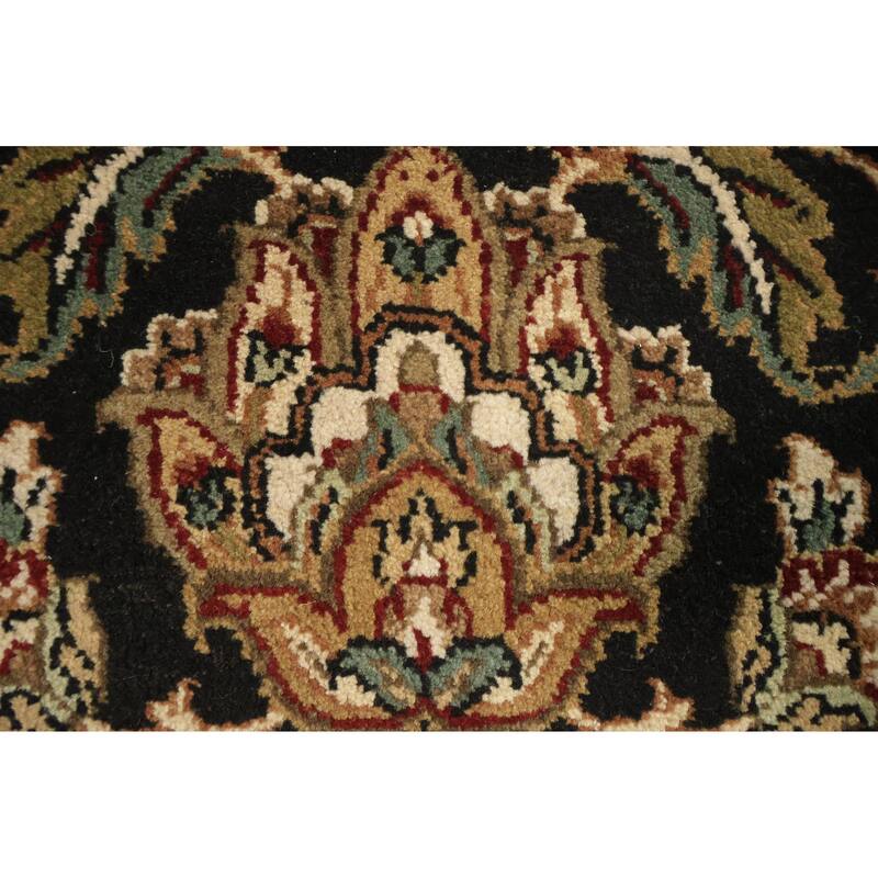 Hand Knotted Oriental 100% Wool Carpet Traditional All-Over Black Agra Area Rug - 7' 11'' X 8' 4''