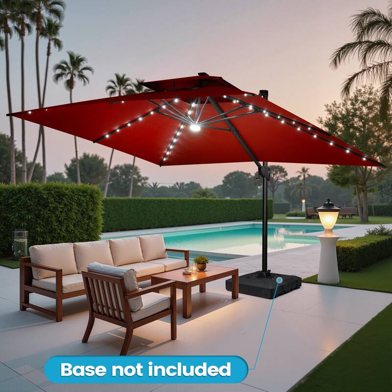 10 FT x 13 FT Outdoor LED Lighted Double Top Patio Cantilever Umbrella