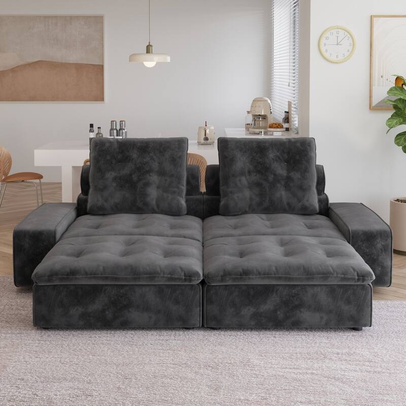 4 - Piece Frosted Velvet Sectional Sofa Oversize Lounge Sleep Couch