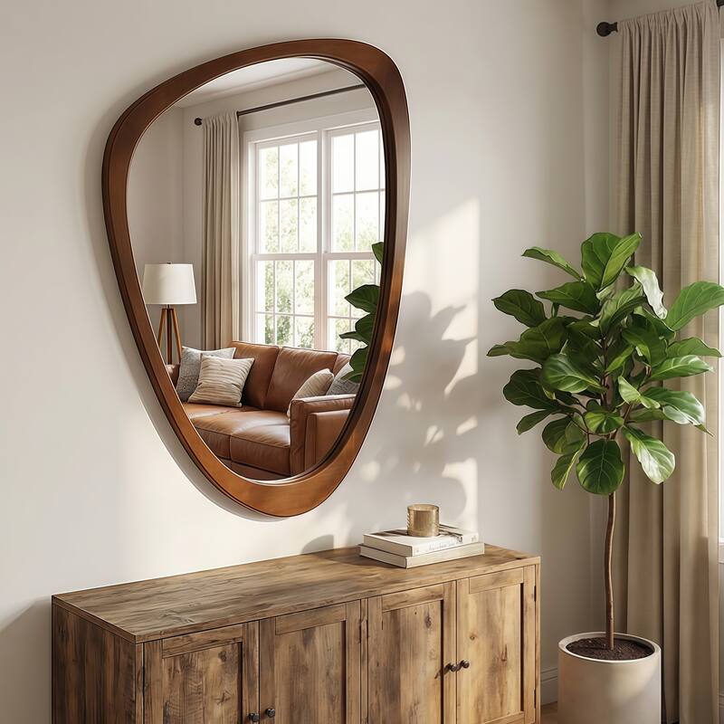 24"x36" Irregular Solid Wood Frame Decorative Mirror,For Bedroom, Bathroom, Living Room, Entryway