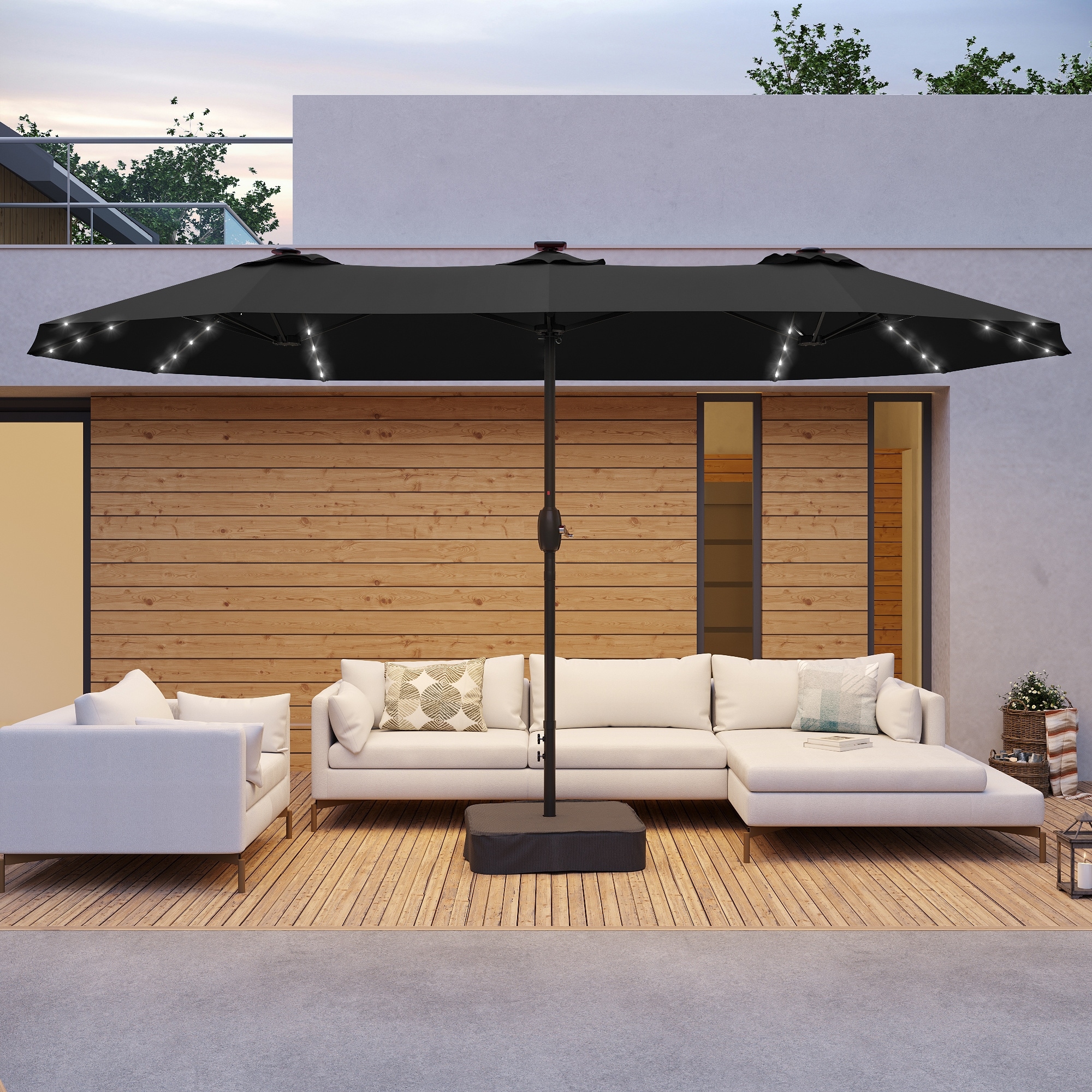 BONOSUKI 15×9FT LED Double-Sided Patio Umbrella with BASE Enhance Your Outdoor Oasis-Stylish