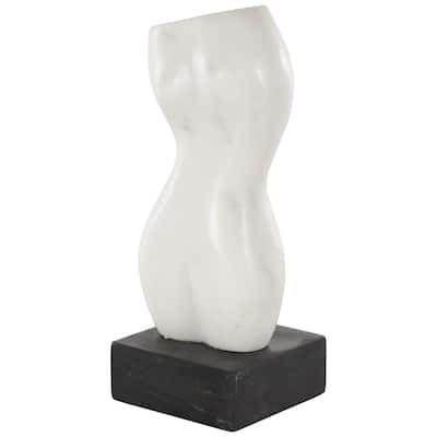 White Marble Abstract Female Form Woman Decorative Sculpture with Black Block Base