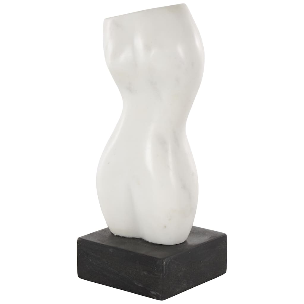White Marble Abstract Female Form Woman Decorative Sculpture with Black Block Base