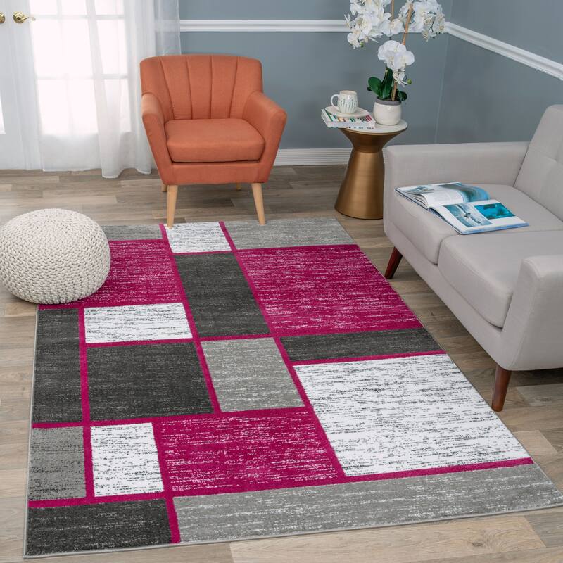 World Rug Gallery Contemporary Modern Boxed Color Block Area Rug - 6'6" x 9' - Pink