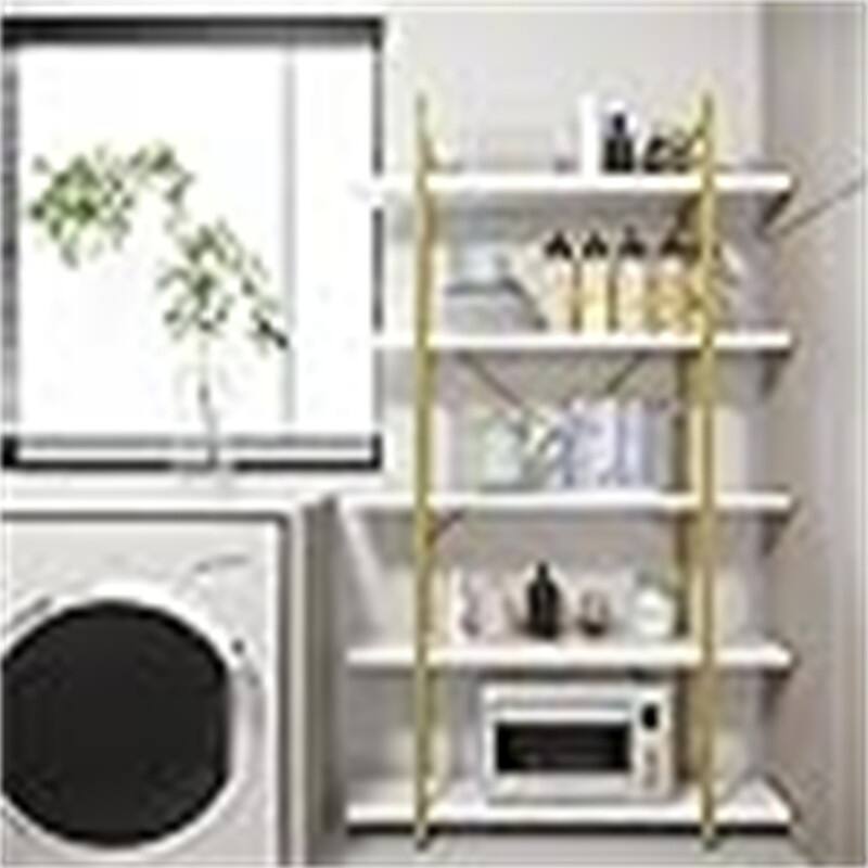 5 Tiers Bookshelf Organizer Industrial Shelf - 10.8"D x 31.5"W x 62"H - 10.8"D x 31.5"W x 62"H - White Marble