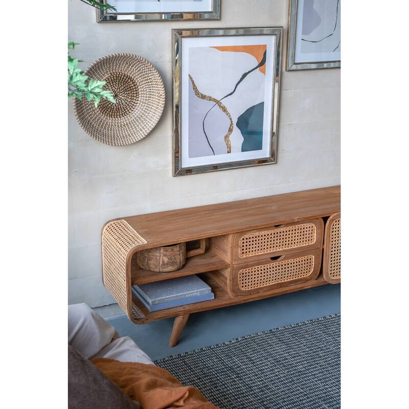 Characteristic TV Stand Console Cabinet Sideboard with Rattan Doors, Storage Cabinet Accent Cabinet