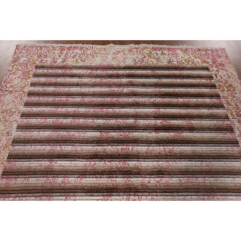 Striped Abstract Modern Area Rug Hand-Knotted Wool Carpet - 5'8"x 9'2"