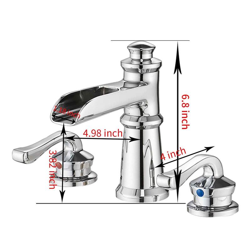 Waterfall 3 Holes Two Handle Bathroom Sink Faucet with Drain Assembly