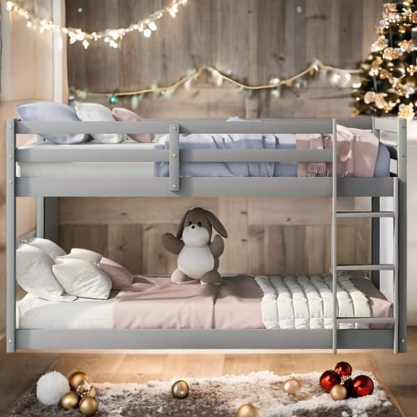 slide 2 of 13, Stylish & Simple Twin Bunk Bed,Twin over Twin Floor Bunk Bed with Ladder