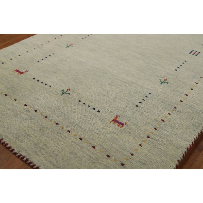 Hand Knotted Oriental 100% Wool Carpet Tribal Animal Pictorial Green Gabbeh Area Rug - 4' 11'' X 2' 10''