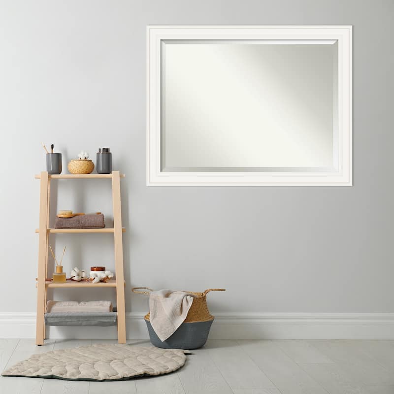 Beveled Bathroom Wall Mirror - Ridge White Frame - Ridge White